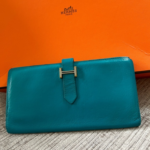 💥HOT  Pick🔥HERMES Bearn Taurillon Clemence Leather Long H Logo Bifold Wallet - Picture 11 of 17